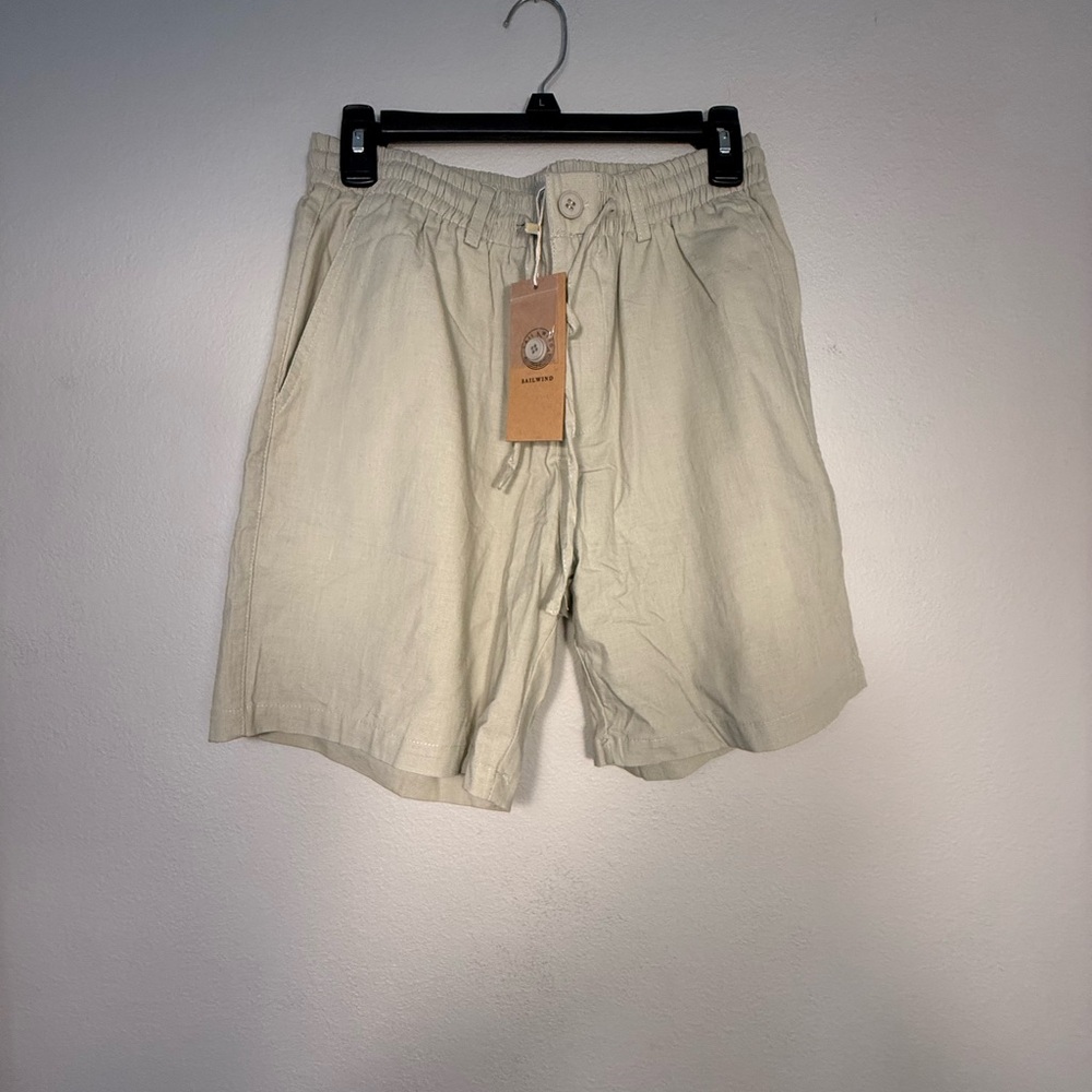 Sailwind Cotton Linen Blend Shorts Beige S minimalist costal beach vacation NWT